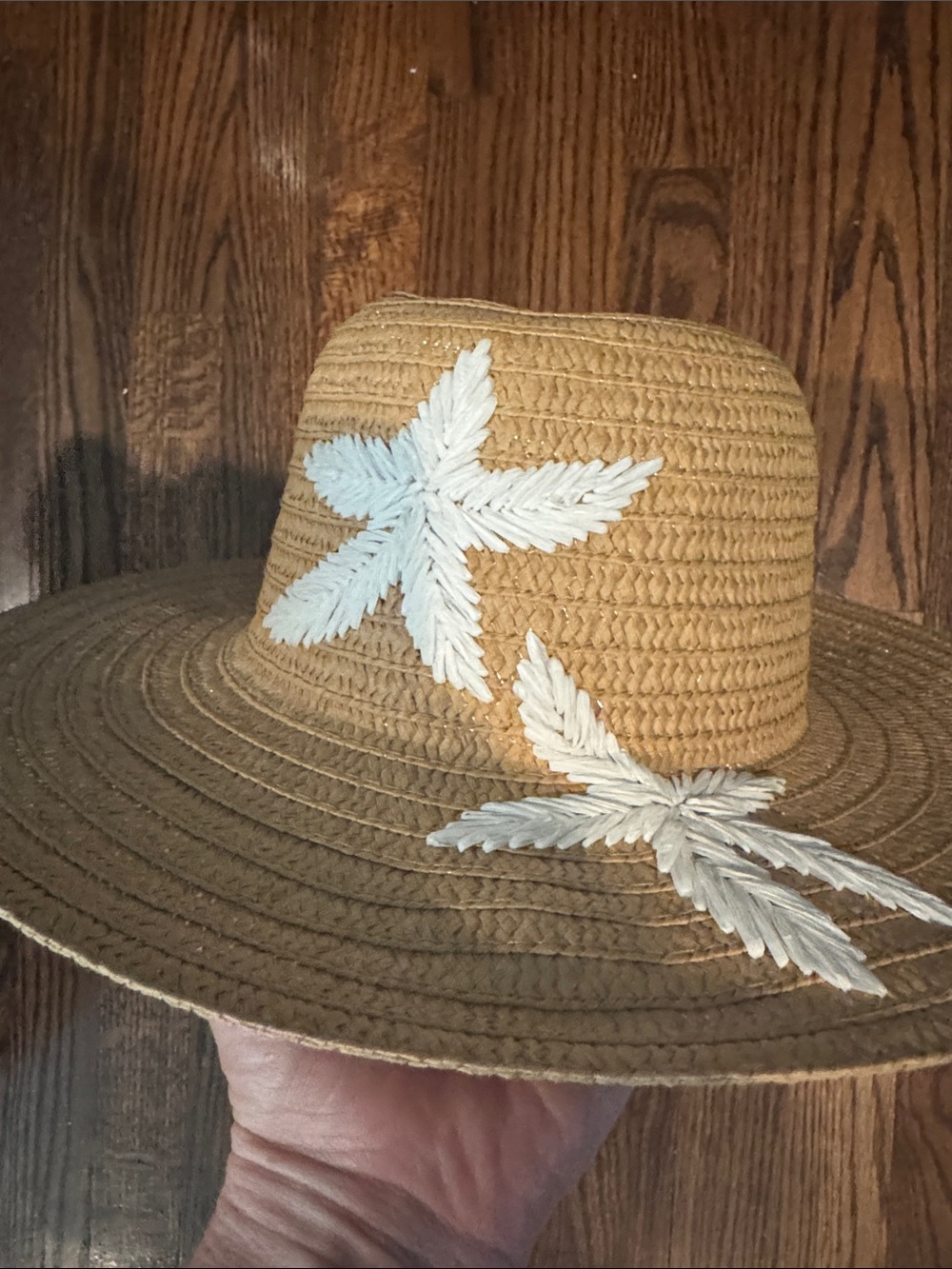 Panama Jack Wide Brim Hat with Two Embroidered White Flowers - Picture 9 of 9